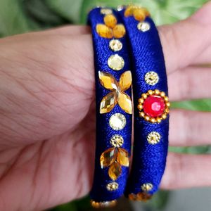 Blue Designer Silk Thread Bangles Set Of