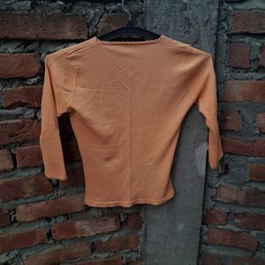 Orange And Grey Long Sleeve Top.