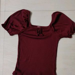 Maroon Ribbed top (XS/S/M)