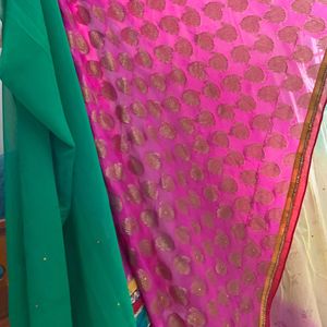 Olive Green  Netted Saree With Embroidery Work