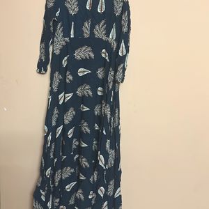 Blue Feather Maxi Dress