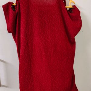 Boxy Red Top With Hand Cut Sleeves Style L Size