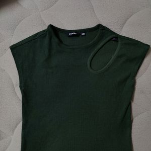 Nuon Olive Cut-out Ribbed Top