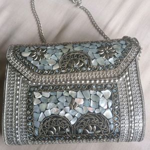 Silver Oxidised Clutch Bag