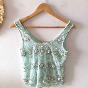 Forever New Mint Green Beaded Top