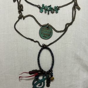 Copper 3-Layer Necklace With Blue Pendants