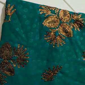 Dark Green With Golden Sequins Work