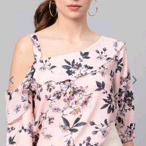 Pink And Charcoal Grey Floral Print Top