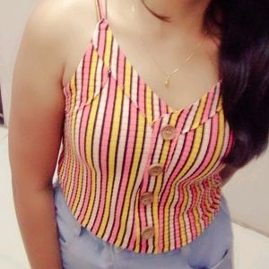 Cute Crop Top With Multicolour Strips