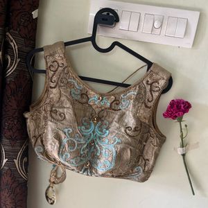 Blue Gold Embroidery Blouse