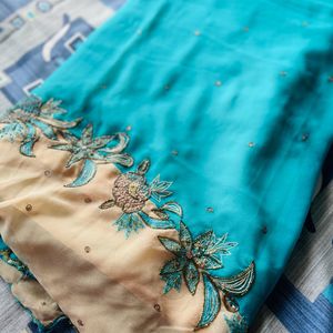 Chiffon Turquoise Saree