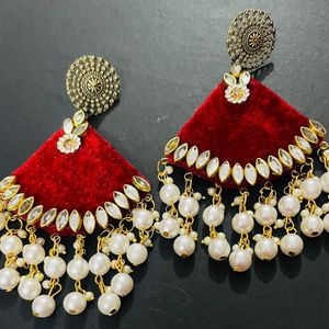 Fancy Fabric Long Size Earrings