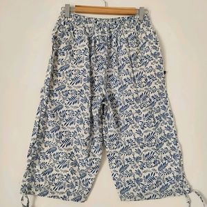 White Printed Knee Length Pant ( Women)