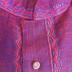 Berry Purple Cotton Long Kurta With Pajama