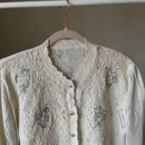 Floral embroidered beaded Crop Cardigan