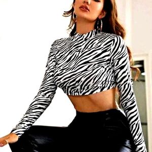 Zebra Print Crop Top Women Party Wear