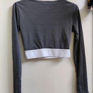 Ripped Crop Fitted Grey Top