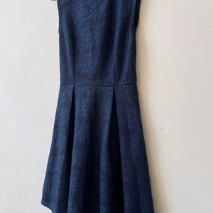 Elegant Navy Blue Textured A-Line Dress