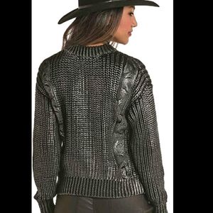 Rock and Roll Cowgirl Metallic Cable Knit Sweater