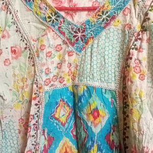 Multicolored Printed Embroidery Cotton Top