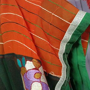 Tricolor Embroidery Work Saree