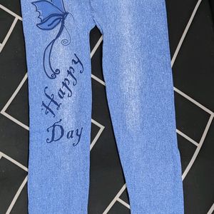 Blue Denim Butterfly Print Jeggings (Waist 24")