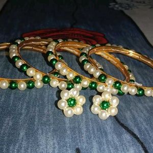 Handmade Pearl Bangles With Earnings