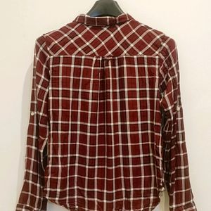 DNMX| Wine Red Checked Shirt With Spread Collar