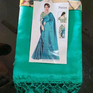 Sea Green Satin Saree With Blouse Piece