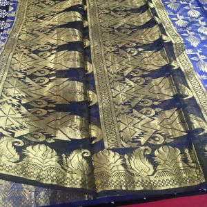 NAVY BLUE SAREE WITH GOLDEN WORK ALL OVER BODY