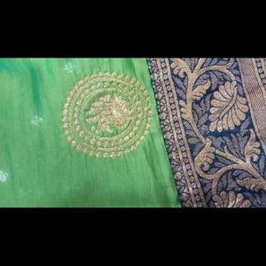 Eligent Green Saree With Peacock Pattern