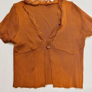 Ribbed Crop Top With Button