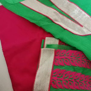 Green+Pink Dress Material