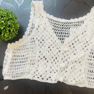 White Net Crop Top