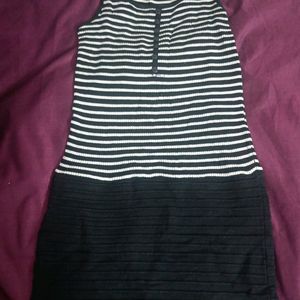 Bodycon Dress, Woolen Black & White, Light Weight