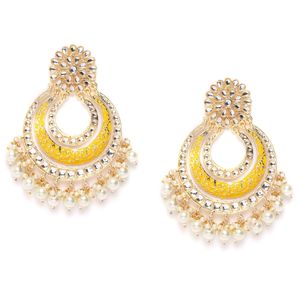 Kundan Studded Yellow Earrings