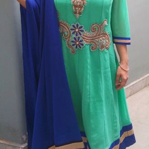 Sea Green Ethnic Suit With Dupatta