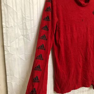 Adidas Red Long Sleeve Cotton Hoodie