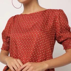 Fig Branded Polka Dot Print Round Neck Top