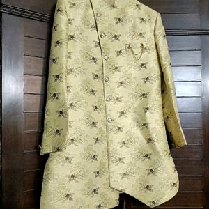 Men Wedding Pista Green Embroidery IndoWestern Set