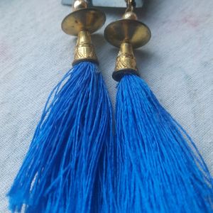 Blue Tassel And Star Metal Earrings