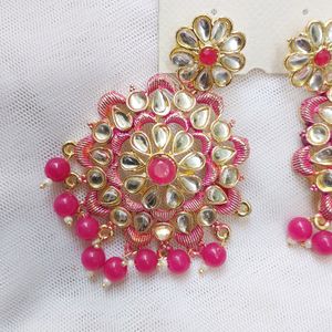 PRETTY PINK KUNDAN & PEARLS DANGLERS 🎀