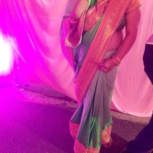 Green Colour Saree With XL Size Blouse