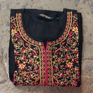 Black Heavy Kashmiri Embroidered Kurti