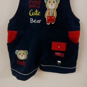 Cute Bear Sleeveless Short Romper With Pockets For Baby's( Dark Navy Blue Colour)