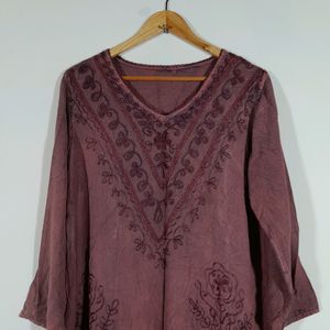 Burgundy Embroidered Kurta (Women's)