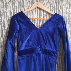 Blue Velvet Dress Bust 36 Length 35