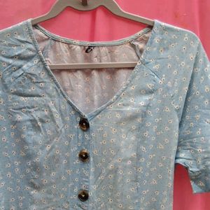 Rio Sky Blue Floral Shirt Dress For Women