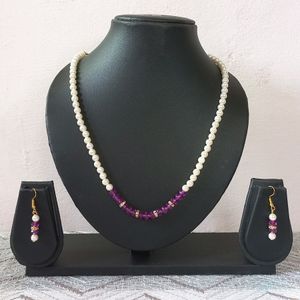 Violet Cream Beads Jewellery Set