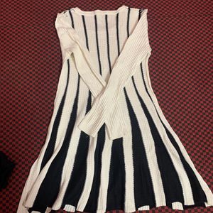 A Black Stripped White Flared Mini Dres